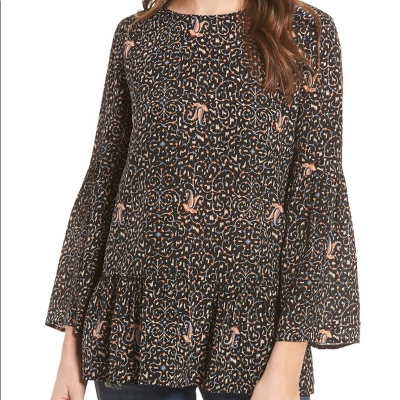 Madewell Fiesta Paisley Silk Bell Sleeve Top - Picture 3 of 6